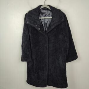 Eileen Fisher Sheared Suri Alpaca Stand Collar Coat Womens Medium Black Jacket